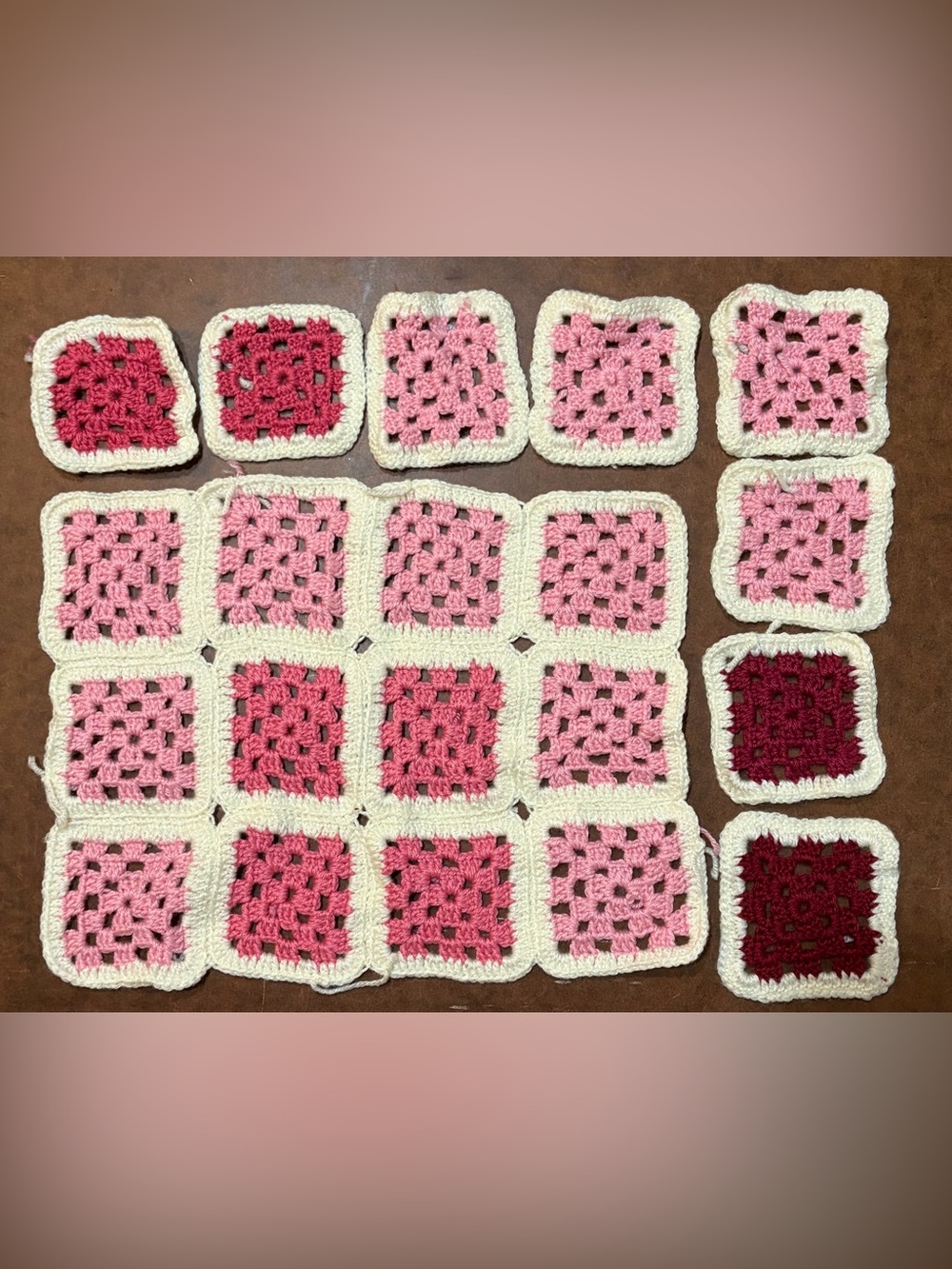 130- Handmade Crochet Granny Squares  Pink and Cream, Turquoise, Red, Brown. 🧶